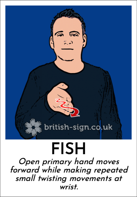 Fish: Open primary hand moves forward while making repeated small twisting movements at wrist.